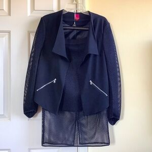 G.I.L.I Suit Blazer and Skirt with Mesh Overlay Black SZ 14 SZ 12